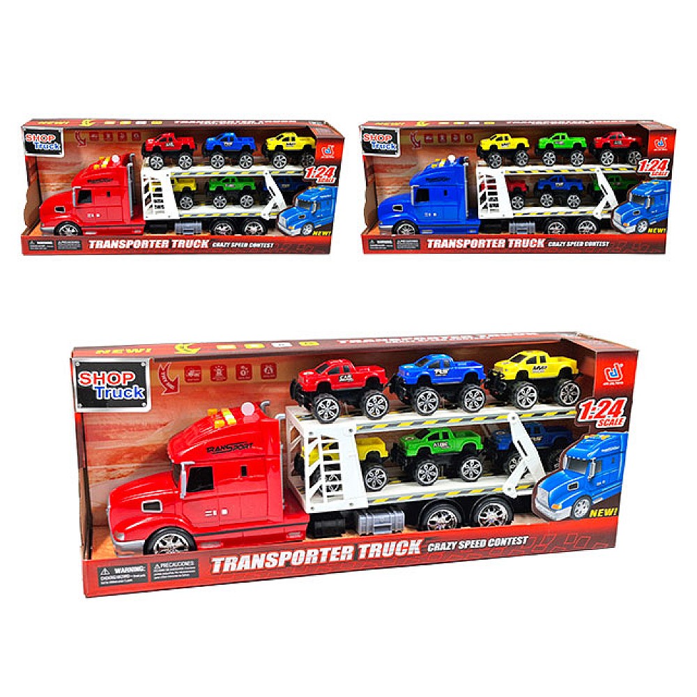 Trailer cu 6 masini cu lumina si muzica 50X21X13cm