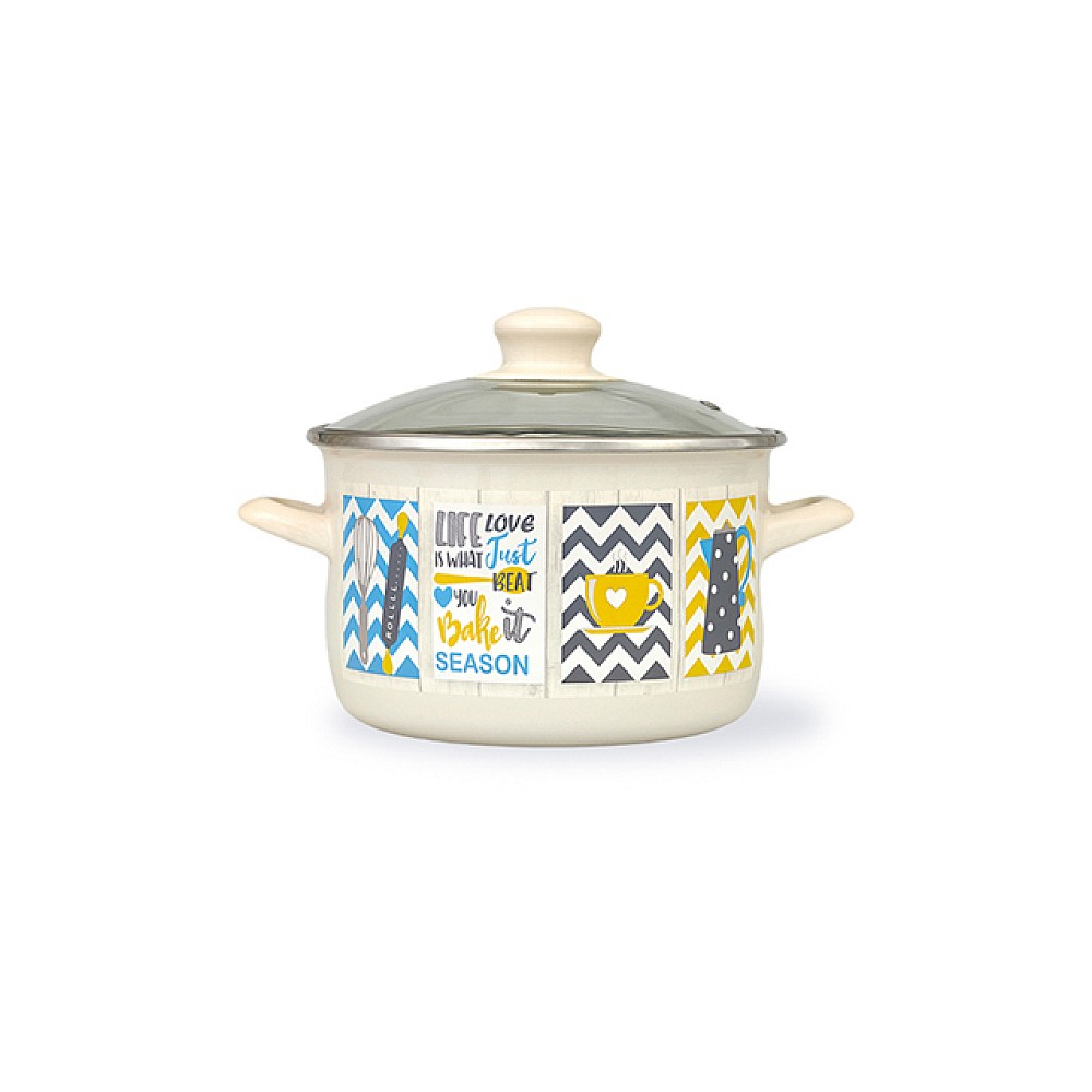 Cratita emailata Country 16cm, 2l, capac din sticla