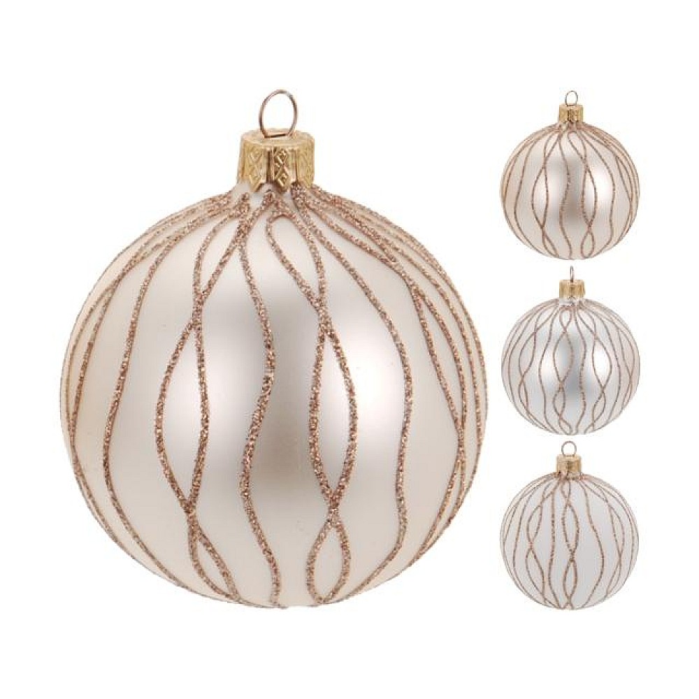 Glob pentru brad din sticla 100mm cu ornament mat, 3cul