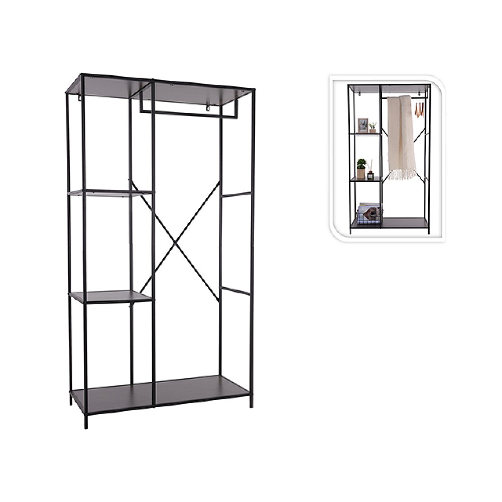 Raft cu 4 polite si bara transversala 90X40X166cm, metal/MDF, maro