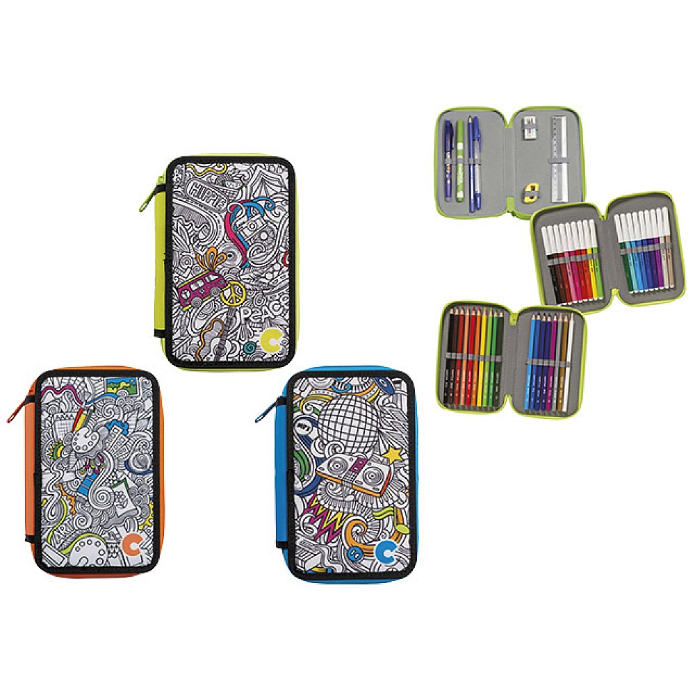 Penar 19.5X13X6cm Carioca Color 3zip cu accesorii, textil