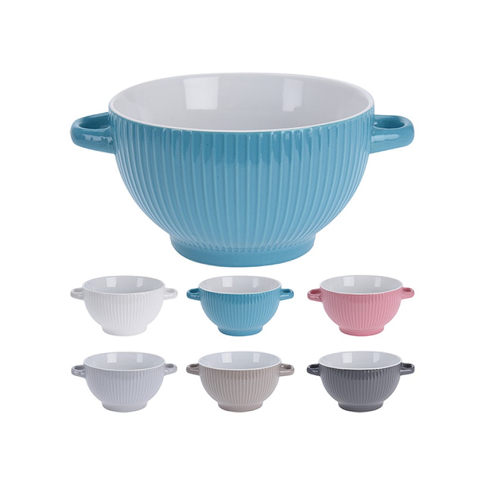 Cana pentru supă, Dungi Siaki, 680 ml, cu doua mânere, ceramica