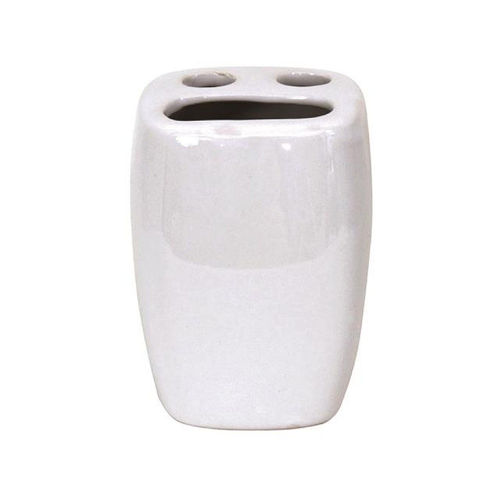 Pahar pentru periute de dinti cu capac MSV alb, din ceramică