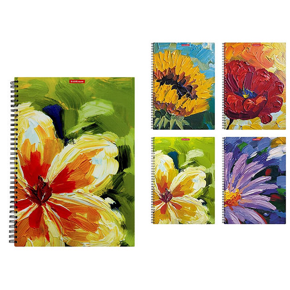Carnet de notite A4 ErichKrause Flowers pe spirala, 80foi, in patrat