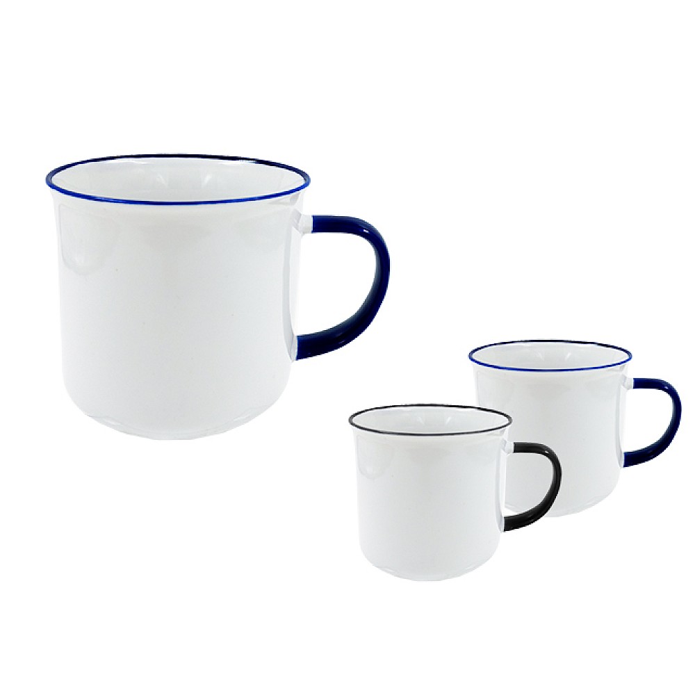 Cana 450ml alba cu maner si bordura colorate, 2 culori