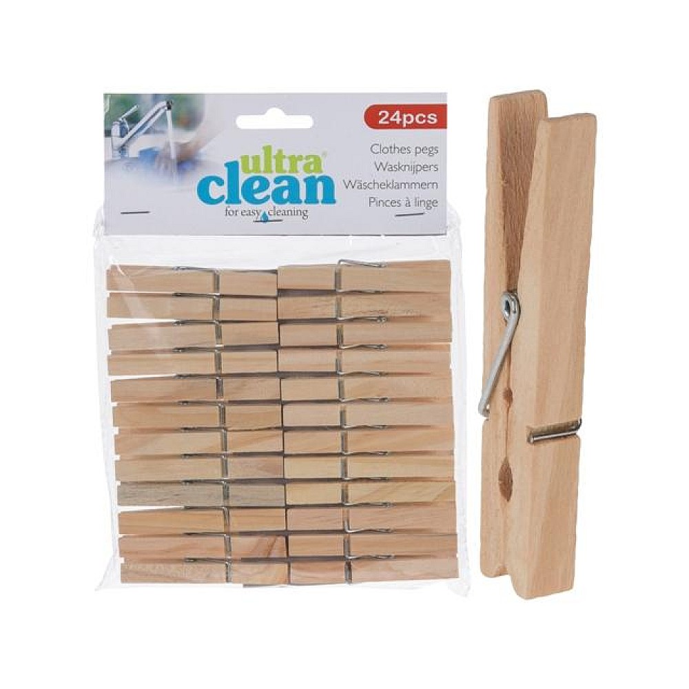 Set cleste pentru haine din lemn Ultra Clean 24buc, 7.5cm