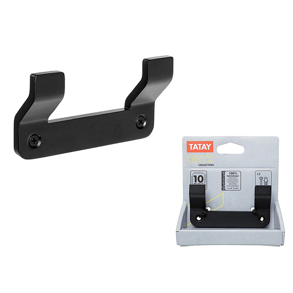 Umeras dublu pentru baie Tatay Onyx 10X5.3X2.2cm, negru, din aluminiu/ inox