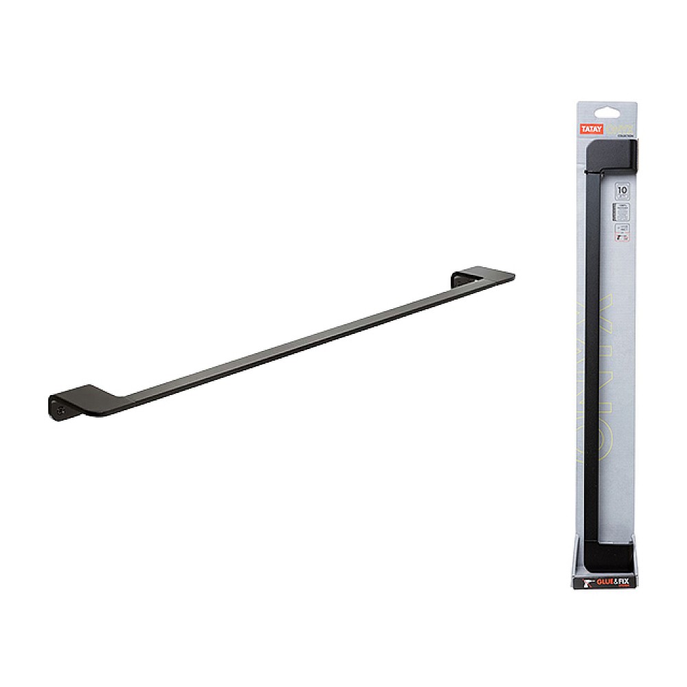 Suport pentru prosoape Tatay Onyx 60X7X3cm, negru, aluminiu + inox, lung