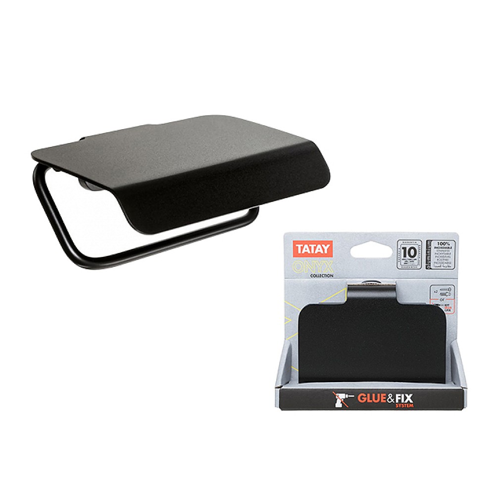 Suport pentru hârtie WC cu capac Tatay Onyx 12X10X5cm, negru