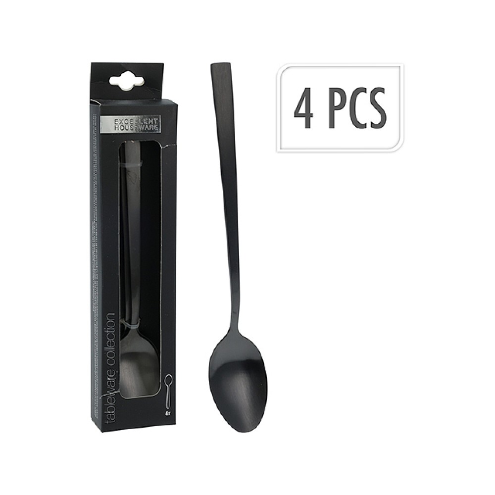 Set linguri pentru cocktail EH 4buc, negre, inox