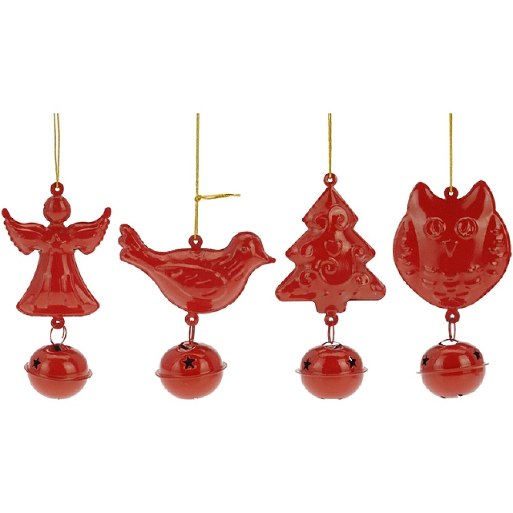 Decoratiune pentru brad cu clopotel rosu/alb 11cm