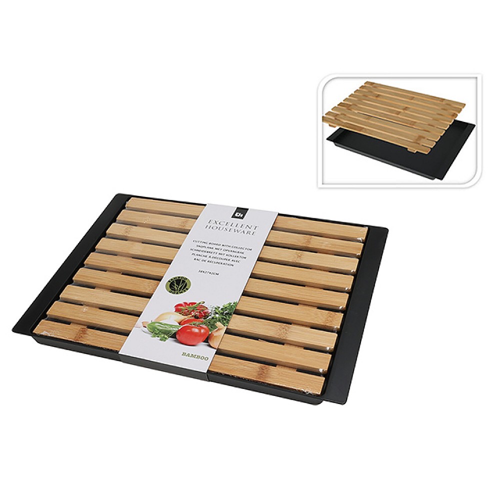 Tocator pentru paine 38X27X2 cm, bambus, tava din polipropilen