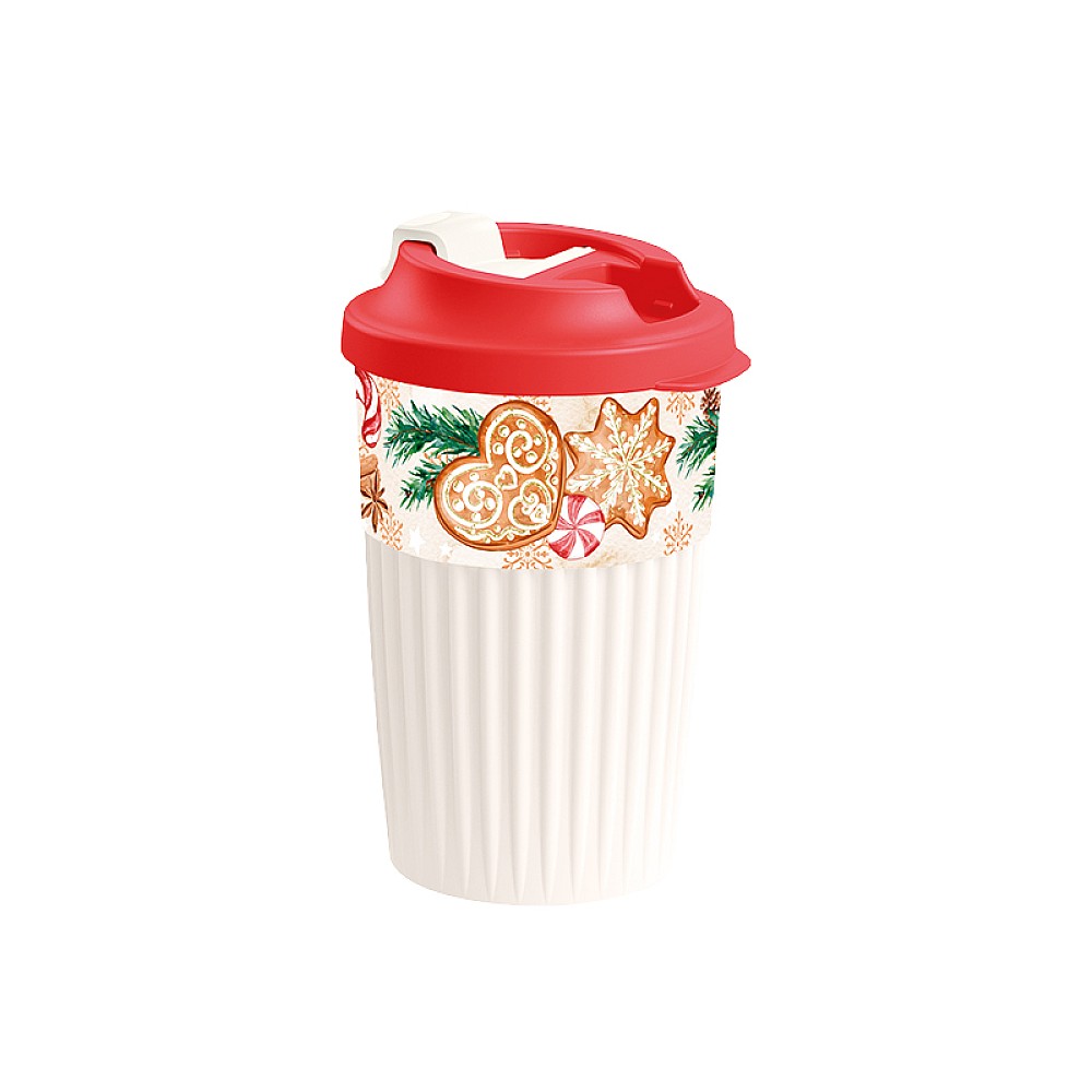 Termo pahar Phibo 450ml cu clapetă Christmas, roșu