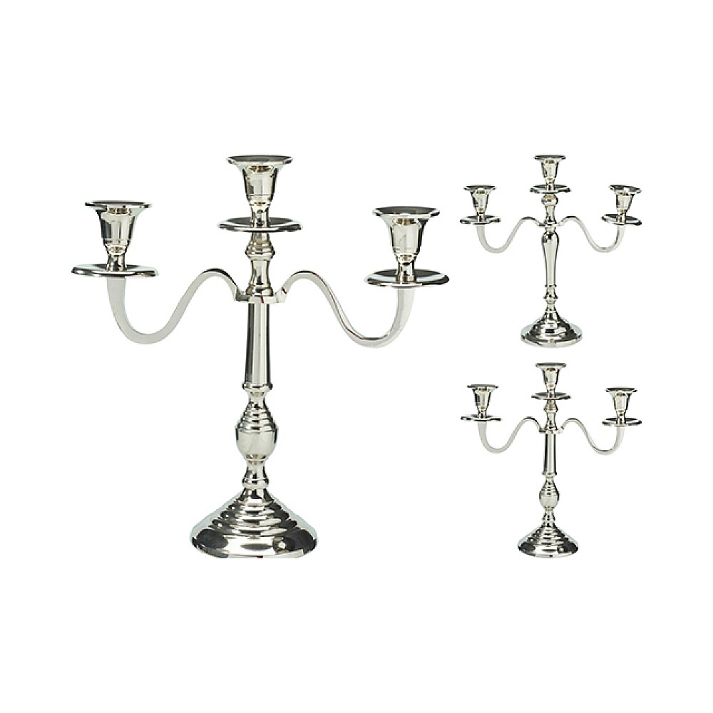 Sfesnic metalic pentru 3 lumanari 30 cm, argintiu