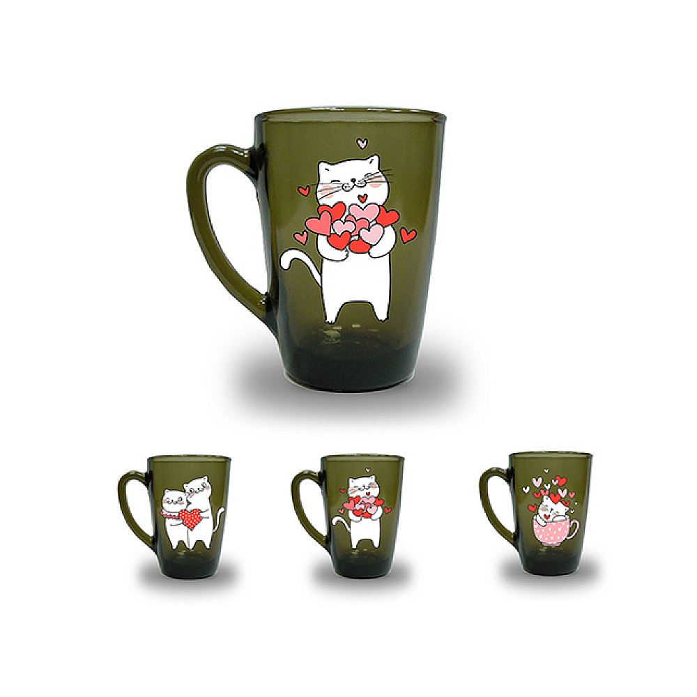 Cana din sticla 300ml GI Verso Design pisici & inimioare