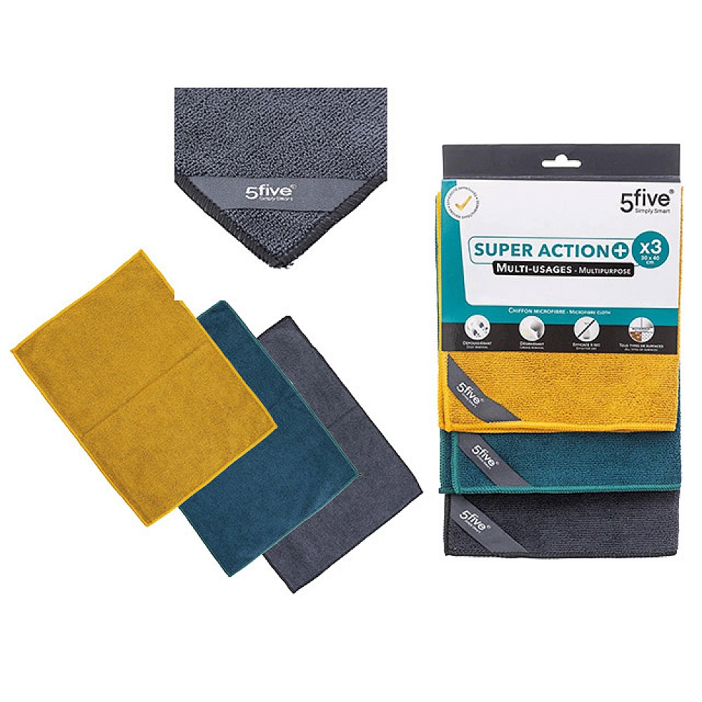 Set carpe microfibra Five Cleaning 3buc, 30X40cm