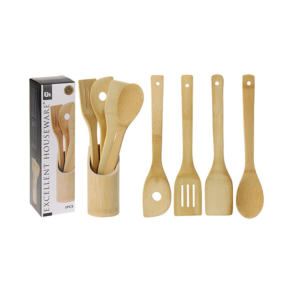 Set ustensile de bucatarie EH 4buc 30cm pe suport, bambus