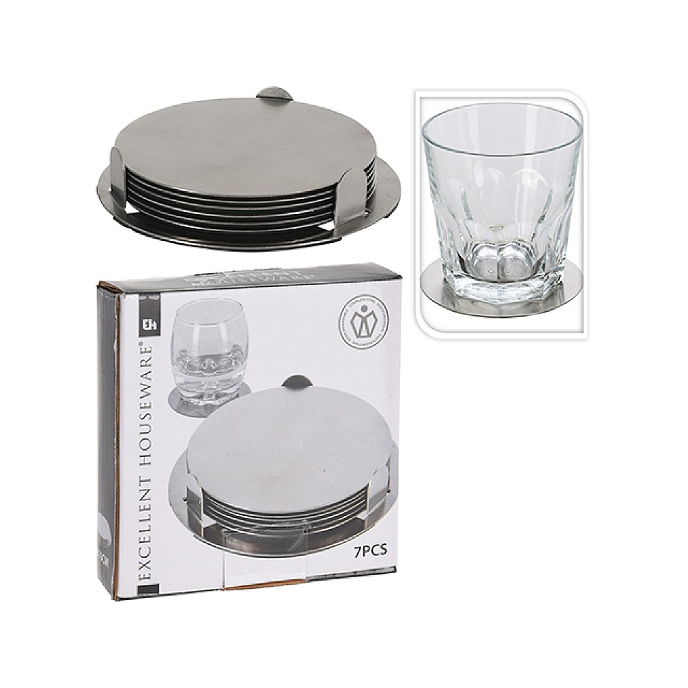 Set 7 unit. coastere/ suport p-ru cani EH 6buc, D10cm, argintii