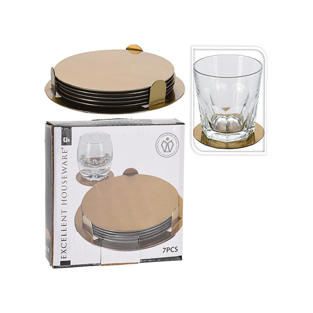 Set coastere/ suporturi cani EH 6buc, D10cm, aurii