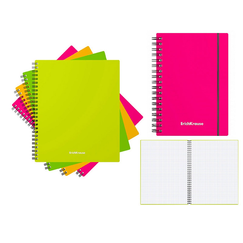 Carnet de notite A4 ErichKrause Neon pe spirala, 80foi, in patrat