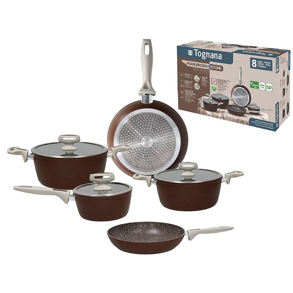 Set de vase antiaderente Tognana Pearlbrown Stone, 8 buc