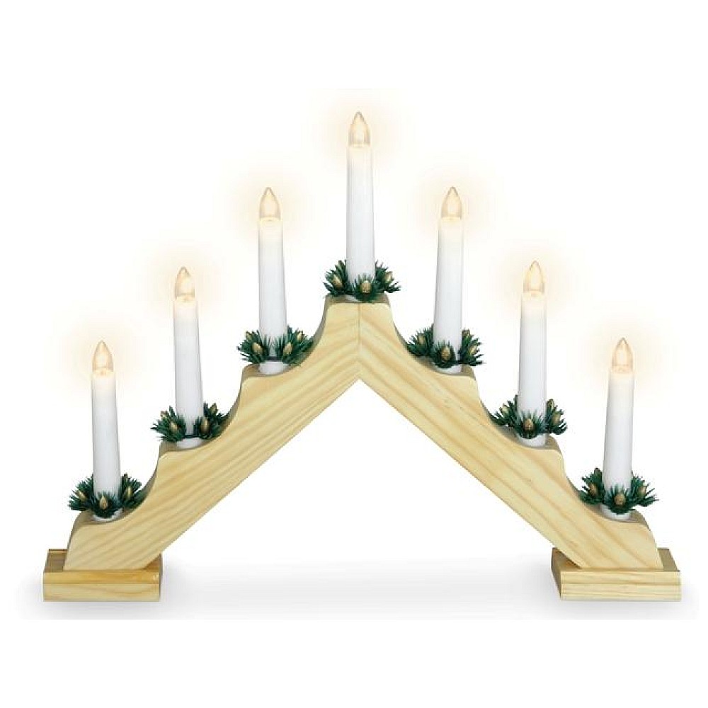 Candelabru LED pentru 7 luminari 39.5X5cm, H31cm, din lemn