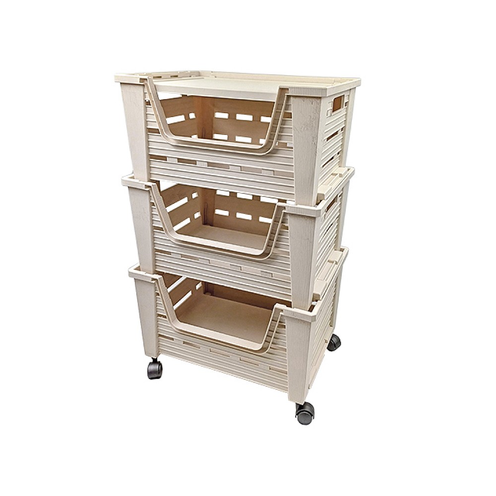 Etajeră cu 3 cosuri Eva 57.2 X38.6X84cm, pe roti, cu raft superior