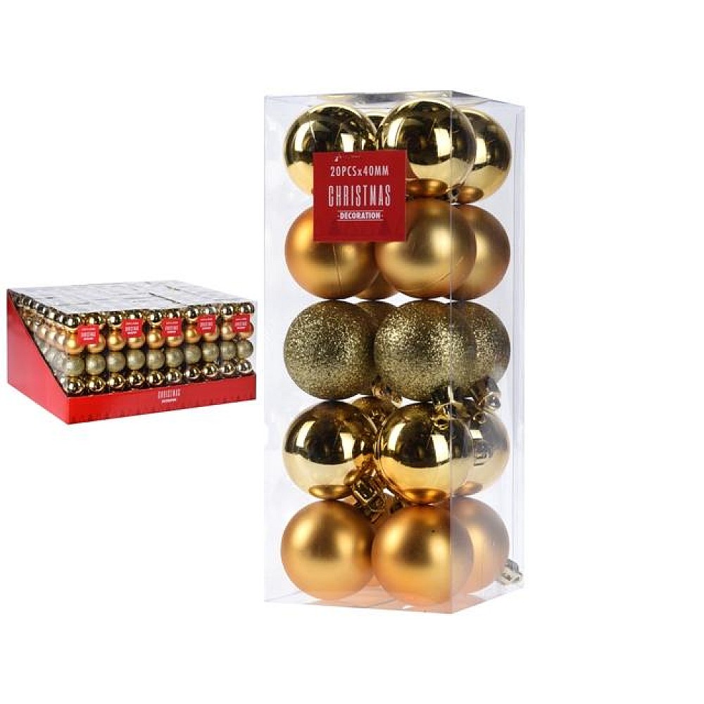 Set globuri 20X40mm aurii in cutie, 3 modele
