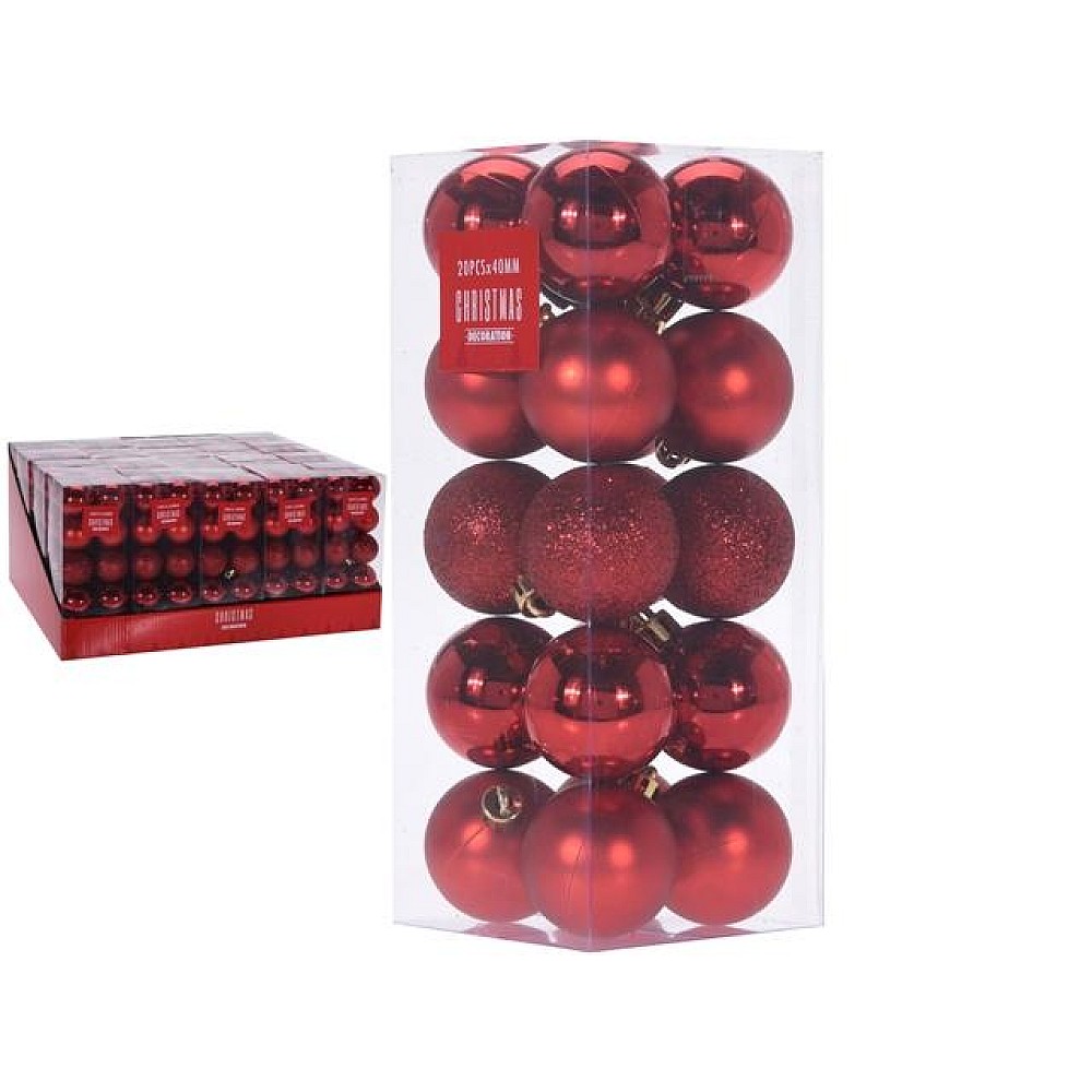 Set globuri 20X40mm rosii in cutie, 3 modele