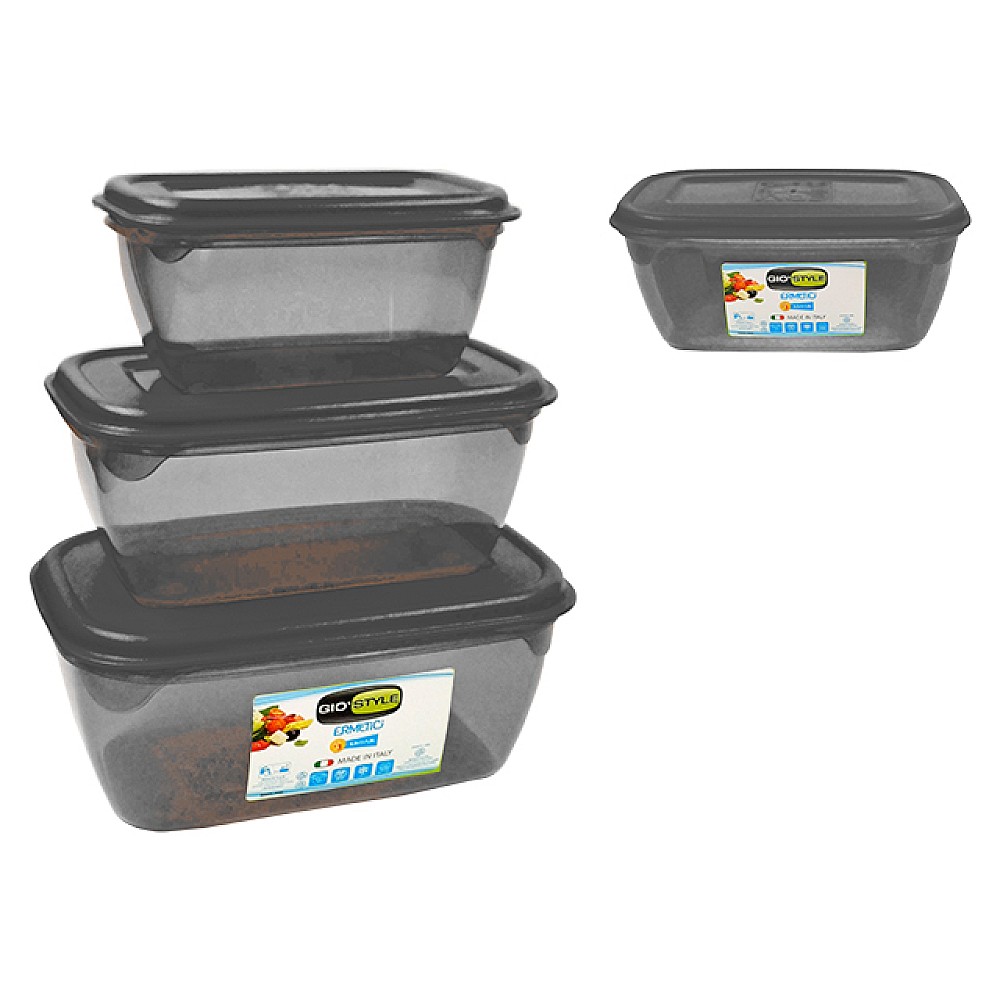Set recipiente alimentare Ermetici, 3 buc (0.5, 1, 1.5l), Gri