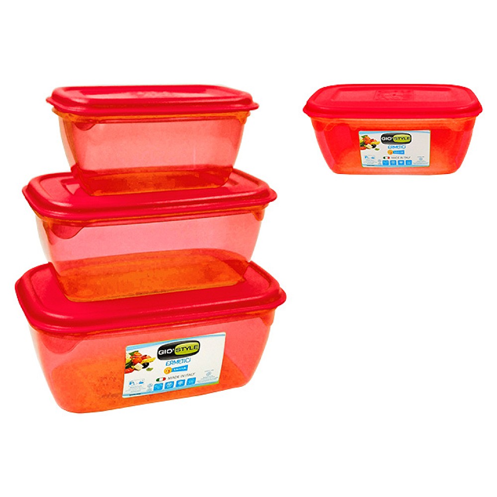 Set caserole alimentare Ermetici, 3 buc (0.5, 1, 1.5l), Rosu