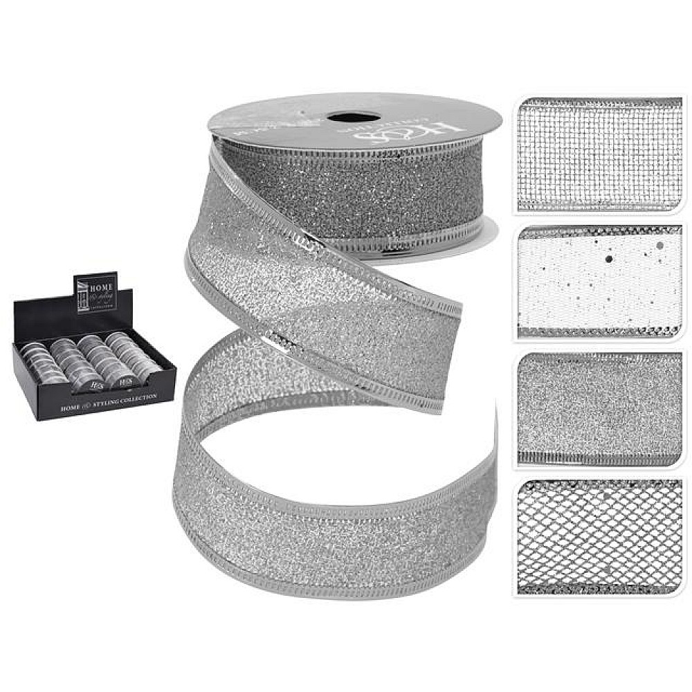 Panglica decorativa 2.5cmX2.7m, argintie/alba