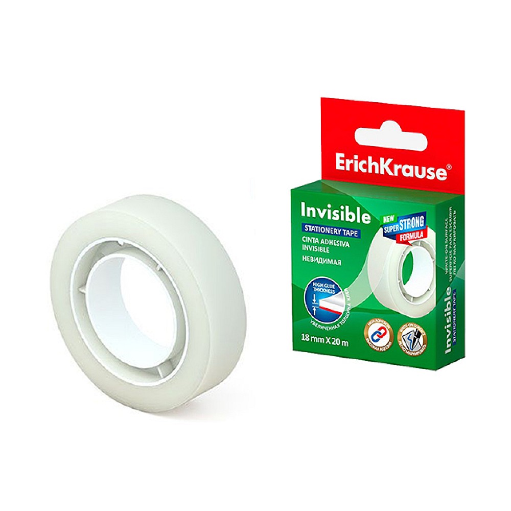 Banda adeziva ingusta 20mX12mm ErichKrause Invisible, transparenta cu suprafata mata
