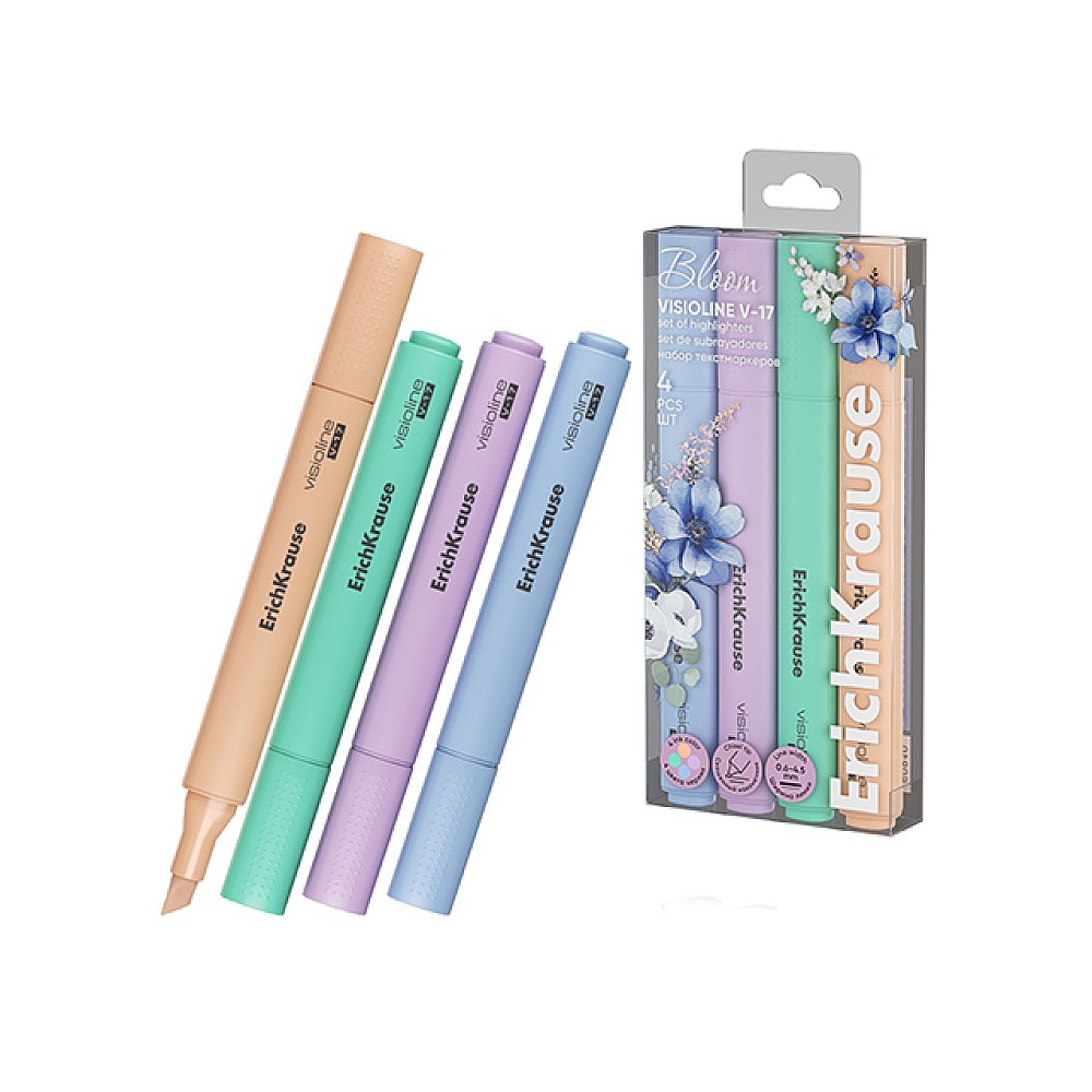 Set 4 buc textmarkere ErichKrause Visioline V-17 Pastel Bloom