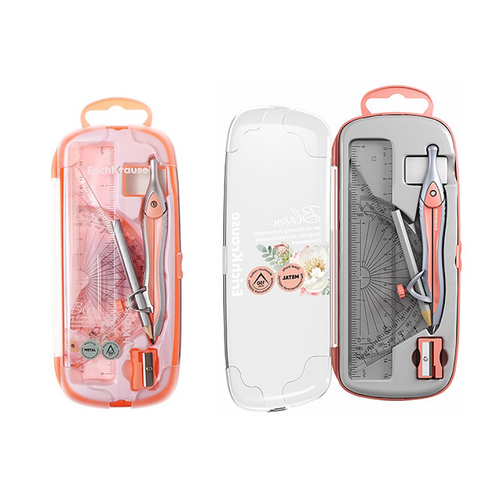 Compas 7 unitati ErichKrause Pastel Bloom, piersic, cutie de plastic