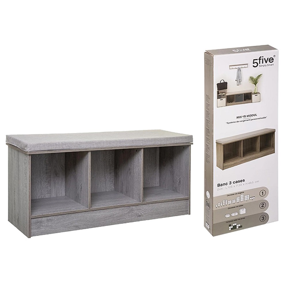 Banca din lemn cu 3 sertare 105X34X49.5cm 5Five, gri