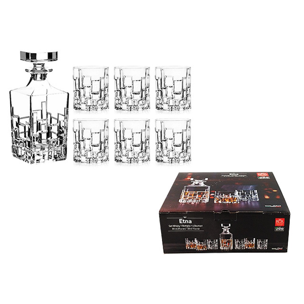 Set carafa 810ml si 6 pahare pentru whisky 330ml Etna, cristal