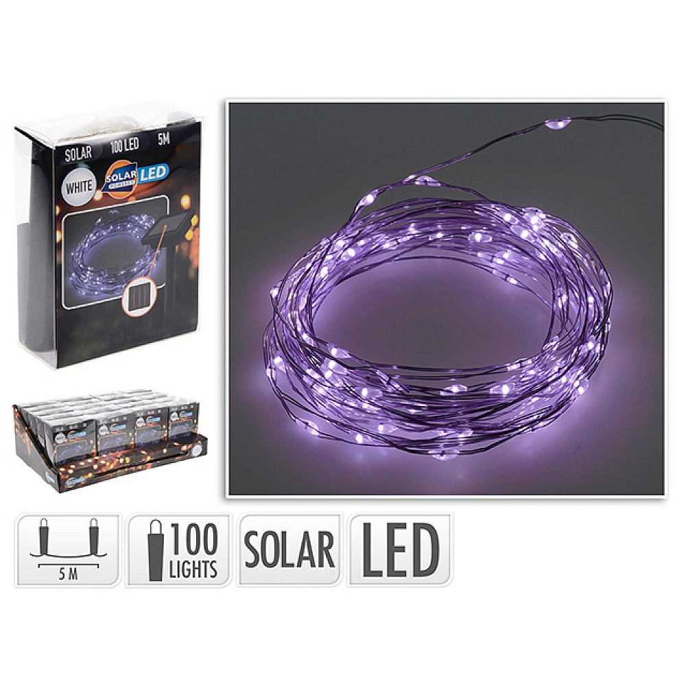 Ghirlanda cu panou solar 100 LED, 5m, alb rece