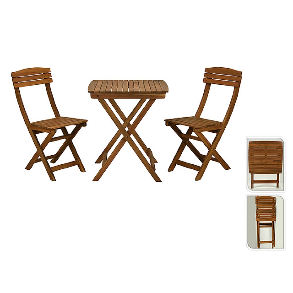 Set mobilier din lemn 3unitati: masa 65X65XH73cm si 2 scaune 38X41XH78cm