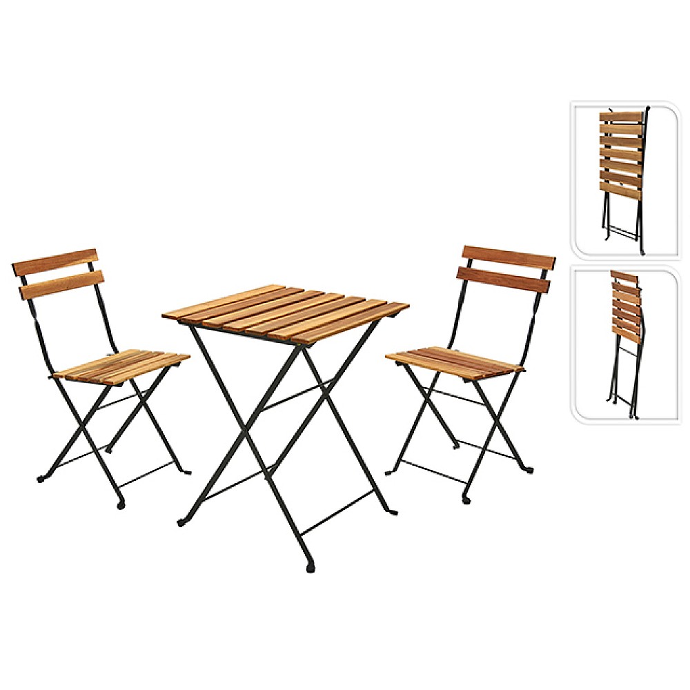 Set mobilier din lemn/metal 3 piese: masa 55X54XH71cm si 2 scaune 39X44XH79cm