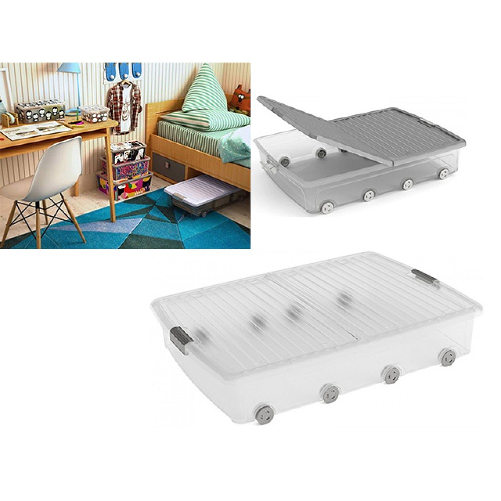 Cutie de depozitare sub pat KIS 55l, 79X58XH17cm, pe roti, gri