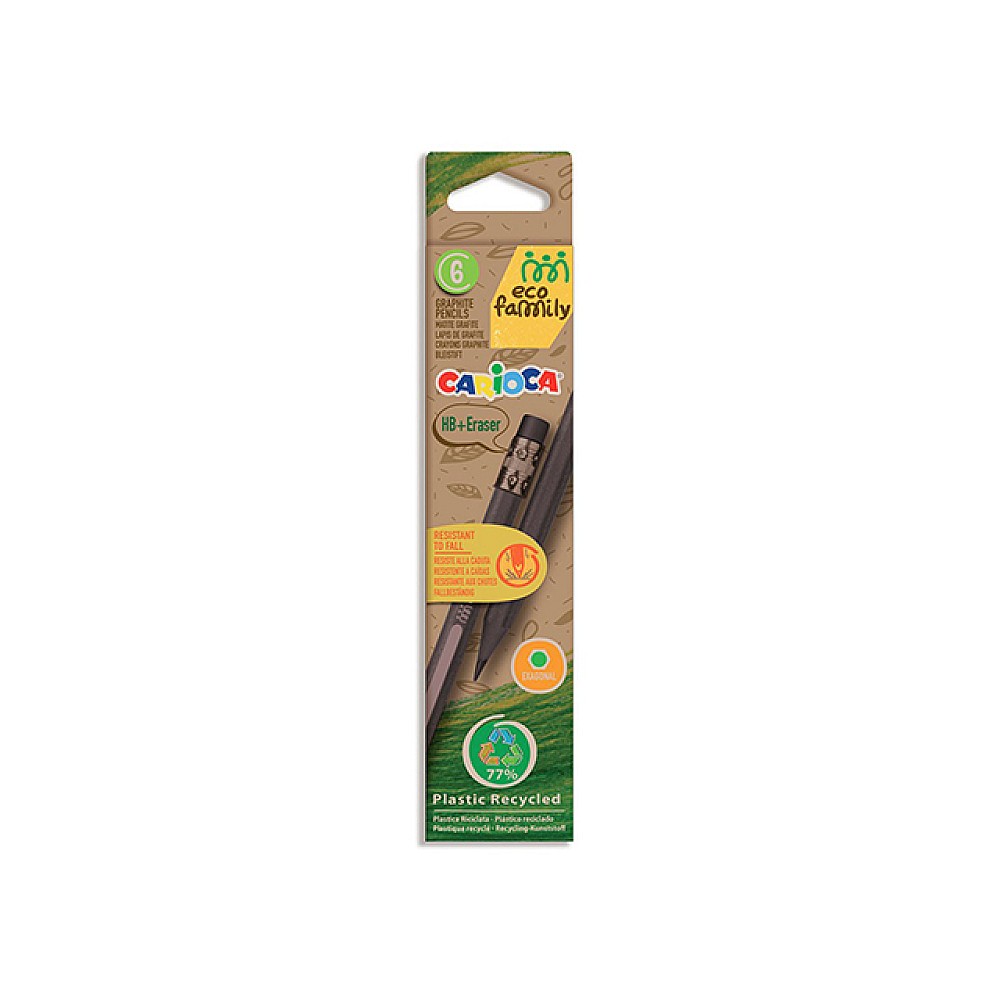 Set creioane simple 6buc HB cu radiera Carioca EcoFamily