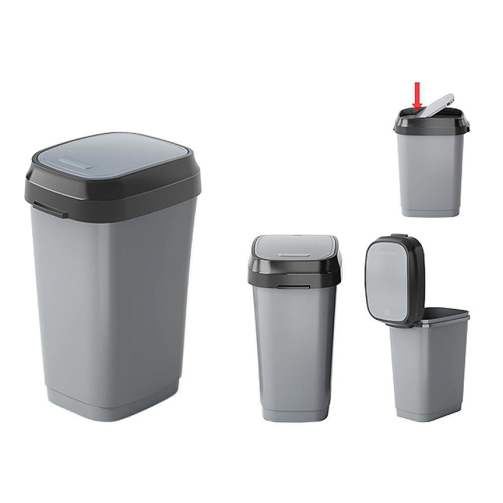 Cos pentru gunoi cu capac batant Dual Swing 25l, 26X37X48cm, gri