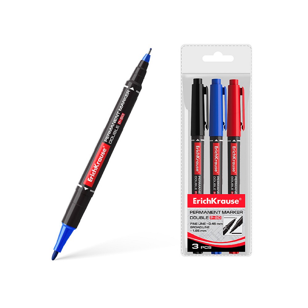 Set markere 3buc permanente cu doua fete ErichKrause P-80