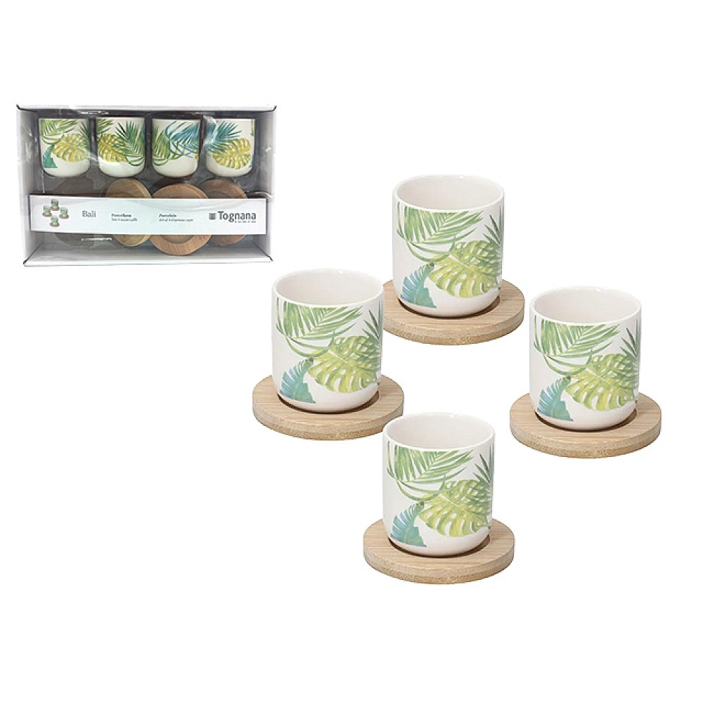 Set 4 cani cu suport Tognana Bali, portelan/lemn