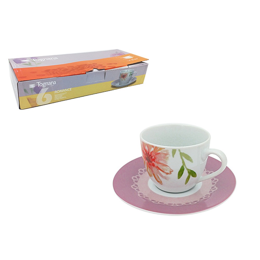 Set 6 cani cu farfurioare 180ml Tognana Romance, керамика