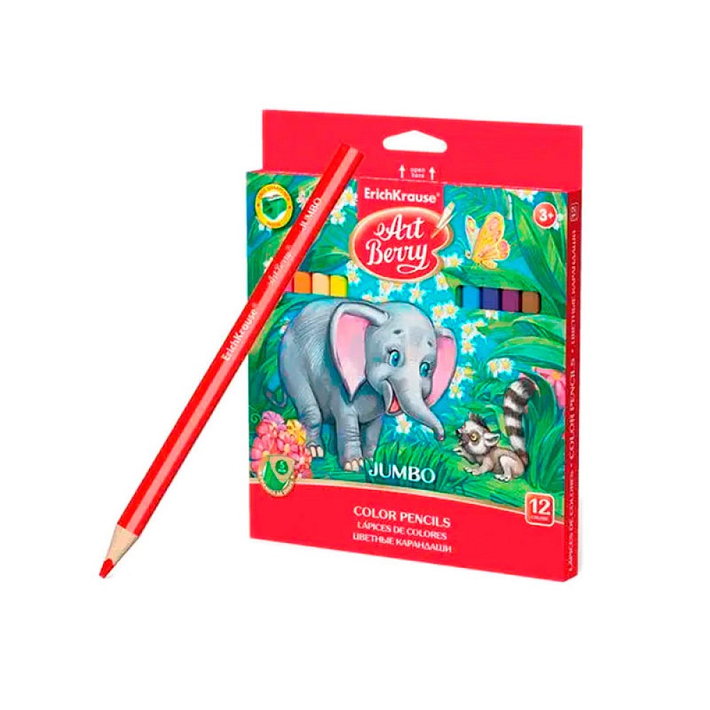 Set creioane colorate 12buc ErichKrause ArtBerry Jumbo, cu ascutitor