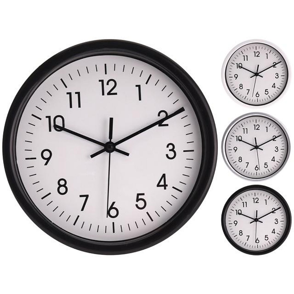 Ceas de perete rotund 20cm, H4cm, plastic, 3 culori