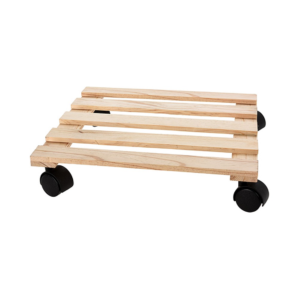 Suport pentru ghiveciuri cu flori 35X35cm, pe roti, lemn, natural