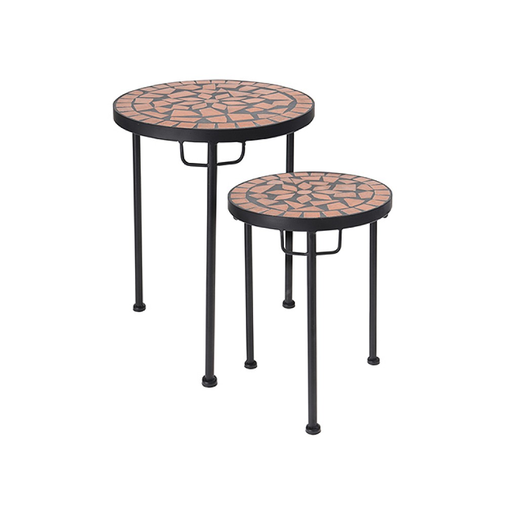 Set 2 masute Mozaic metal-piatra D30,H38cm, D25,H32cm